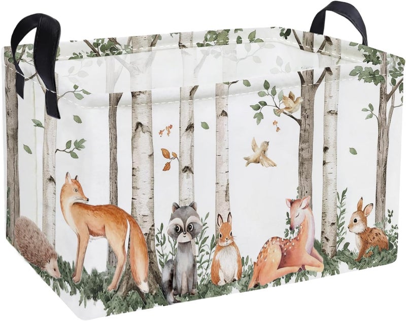 ESSME Rectangular Animal Baskets,Kids Storage Box,Cute Basket for Kids with Handles for Room Decor, Book Bins,Shelf Basket.(Tree trunk animals) - Image 1
